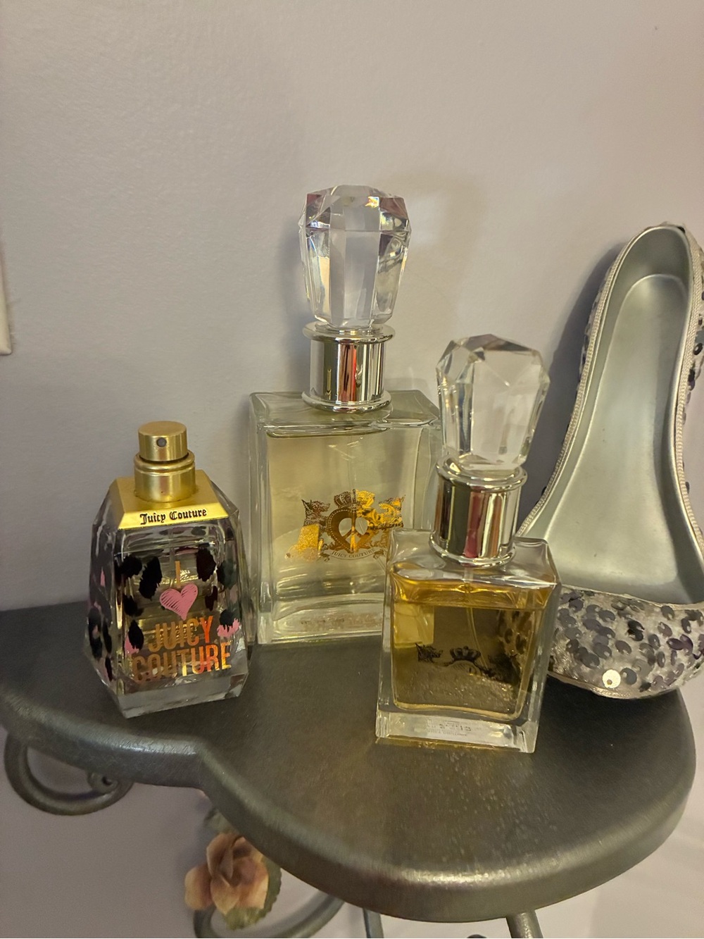 Juicy Couture Trio of Clear and Gold Fragrance Bottles